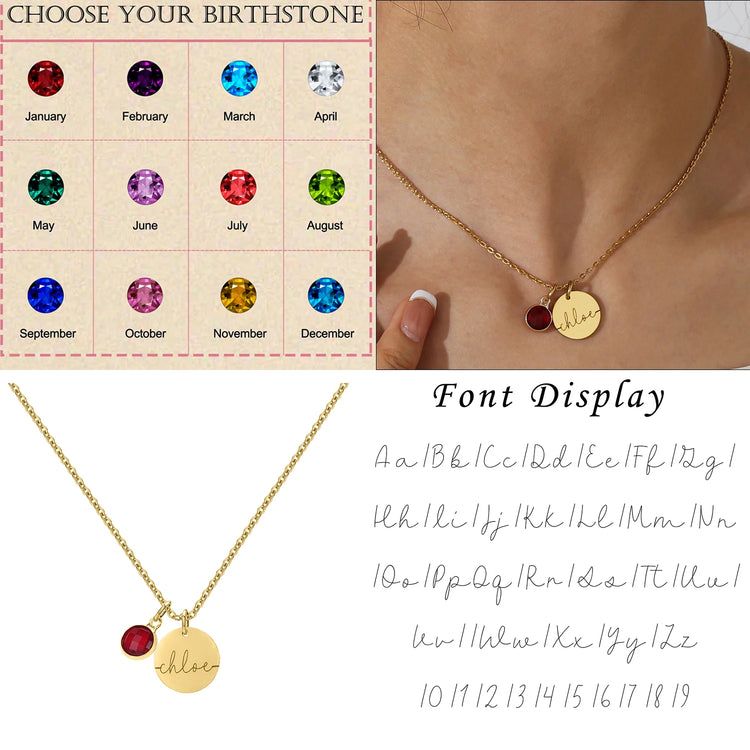 Personalized Birthstone Necklace For Women Best Christmas Gift Jewelry For Mother Handmade Engraved Name Necklaces For Baby Mom