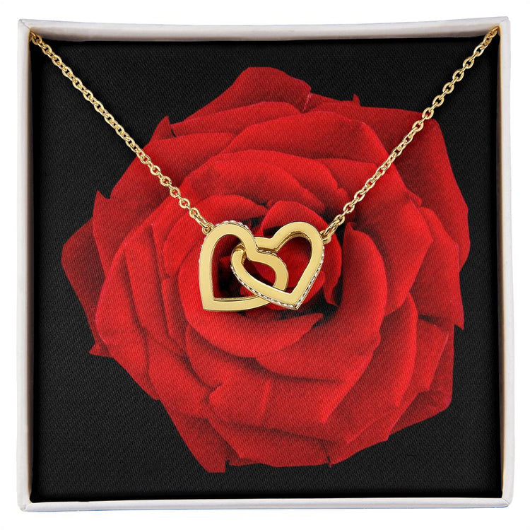 Personalised Interlocking Hearts Necklace with Red Rose Gold Silver Rose Gold