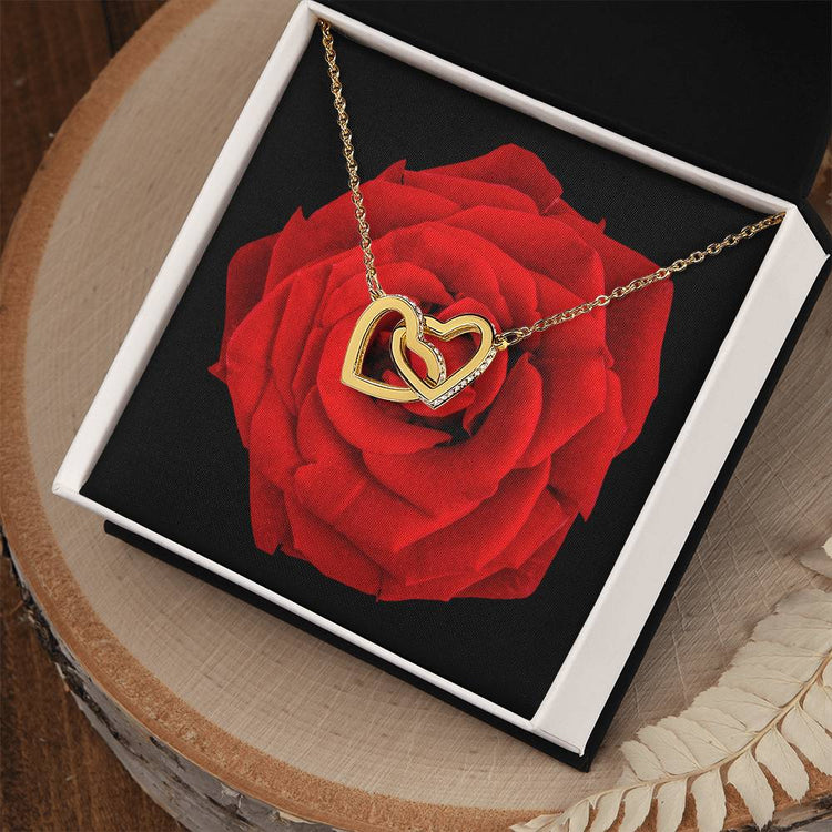Personalised Interlocking Hearts Necklace with Red Rose Gold Silver Rose Gold