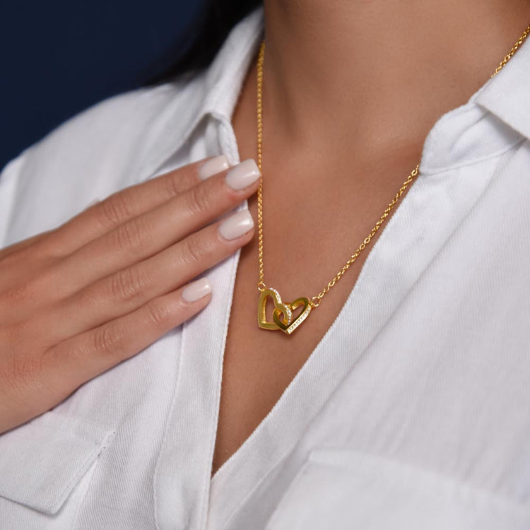 Personalised Interlocking Hearts Necklace with Red Rose Gold Silver Rose Gold
