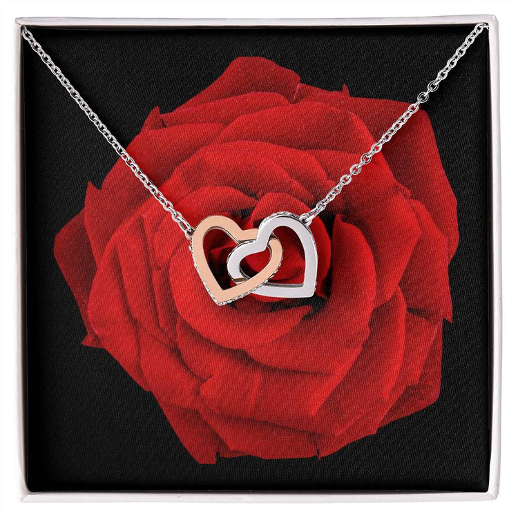 Personalised Interlocking Hearts Necklace with Red Rose Gold Silver Rose Gold