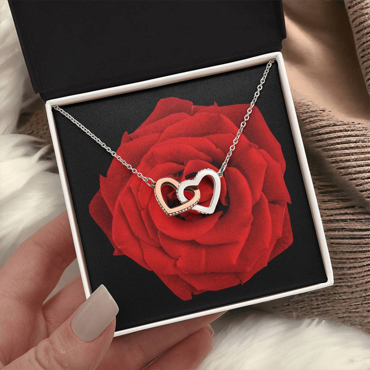 Personalised Interlocking Hearts Necklace with Red Rose Gold Silver Rose Gold