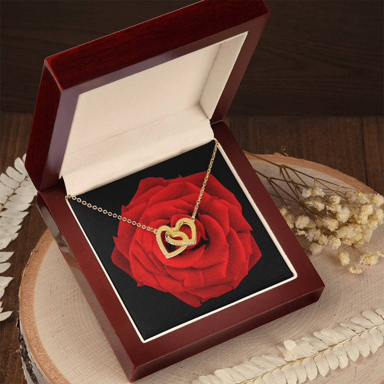 Personalised Interlocking Hearts Necklace with Red Rose Gold Silver Rose Gold