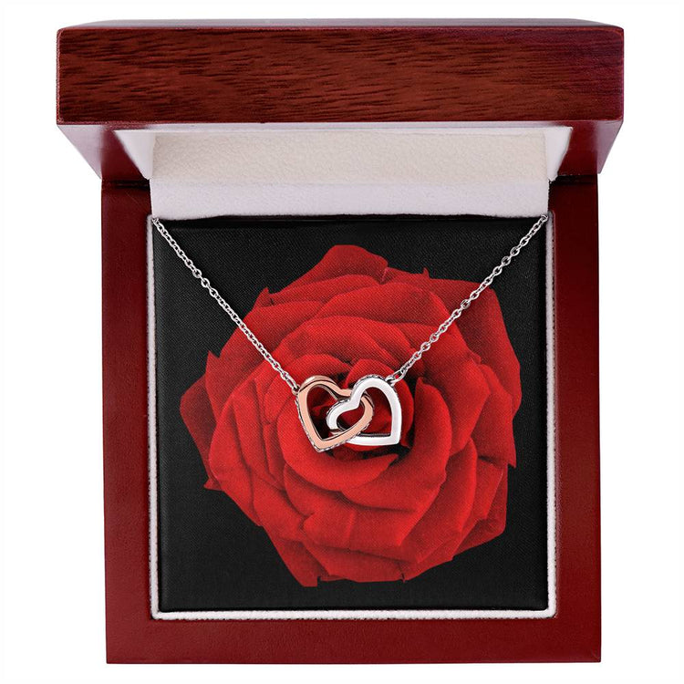 Personalised Interlocking Hearts Necklace with Red Rose Gold Silver Rose Gold