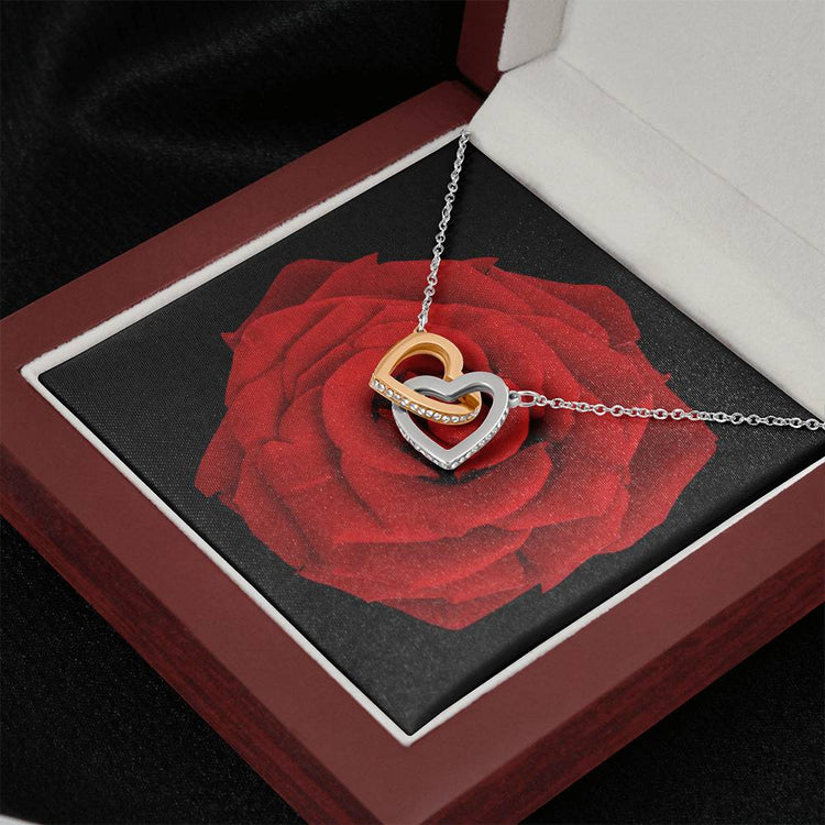 Personalised Interlocking Hearts Necklace with Red Rose Gold Silver Rose Gold