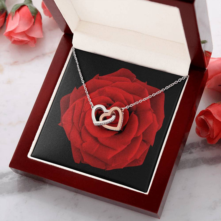 Personalised Interlocking Hearts Necklace with Red Rose Gold Silver Rose Gold
