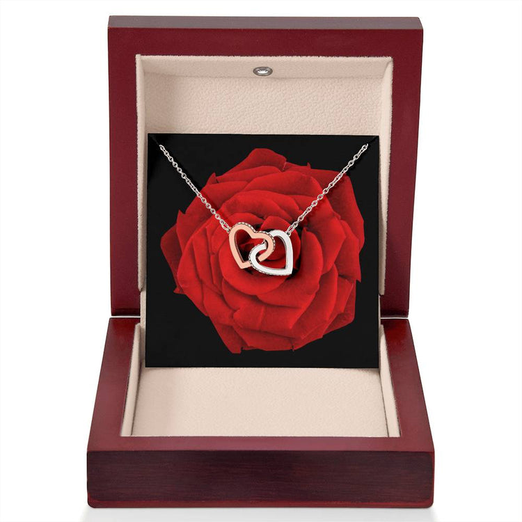 Personalised Interlocking Hearts Necklace with Red Rose Gold Silver Rose Gold