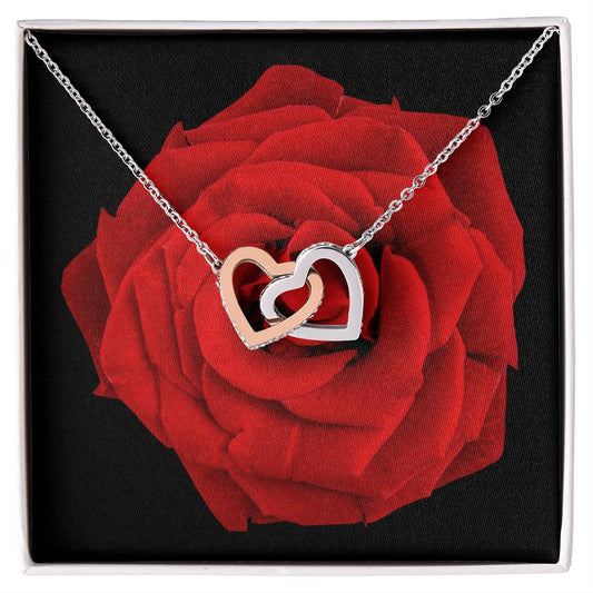 Personalised Interlocking Hearts Necklace with Red Rose Gold Silver Rose Gold
